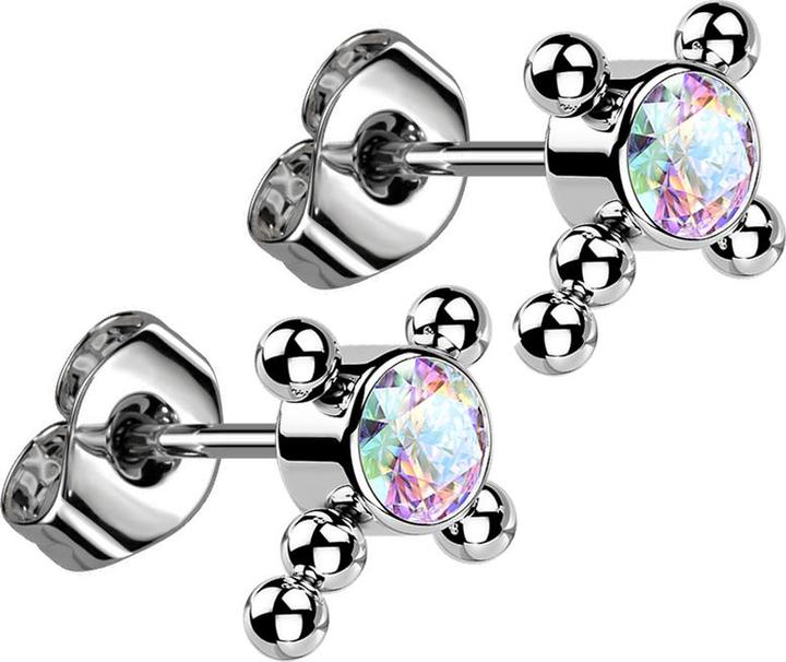 Actual product image Star Piercing Threadless stud earrings silver cross balls crystal multicolour (Titanium, without brass)