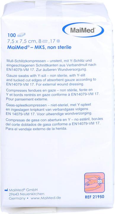 Actual product image MaiMed Slit compresses 7,5x7,5 8-fold non-sterile, 100 pcs COM