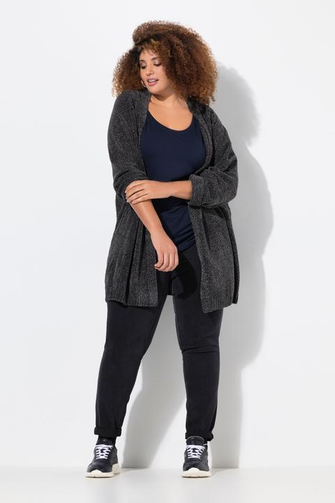 Produktbild Ulla Popken Chenille-Strickjacke, Oversized, V-Ausschnitt, offene Form (50, 52)