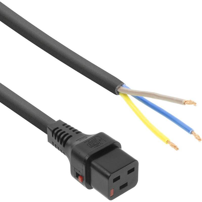 Iec Lock 230V connection cable C19 lockable - open end black 2.00 m (2 m), Stromkabel