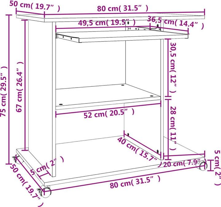 Produktbild vidaXL Computertisch (80 x 50 x 75 cm)