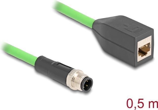 Produktbild Delock M12 Kabel D-kodiert 4 Pin Stecker zu RJ45 Buchse PUR (TPU) 0,5 m (SF/UTP, 0.50 m)