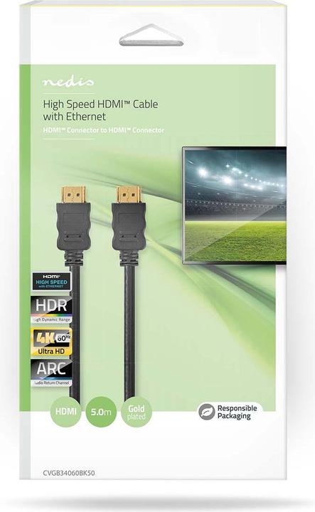 Actual product image Nedis High Speed HDMI ™ Cable with Ethernet | HDMI™ Plug | HDMI™ Plug | 4K@60Hz | ARC | 18 Gb (5 m)