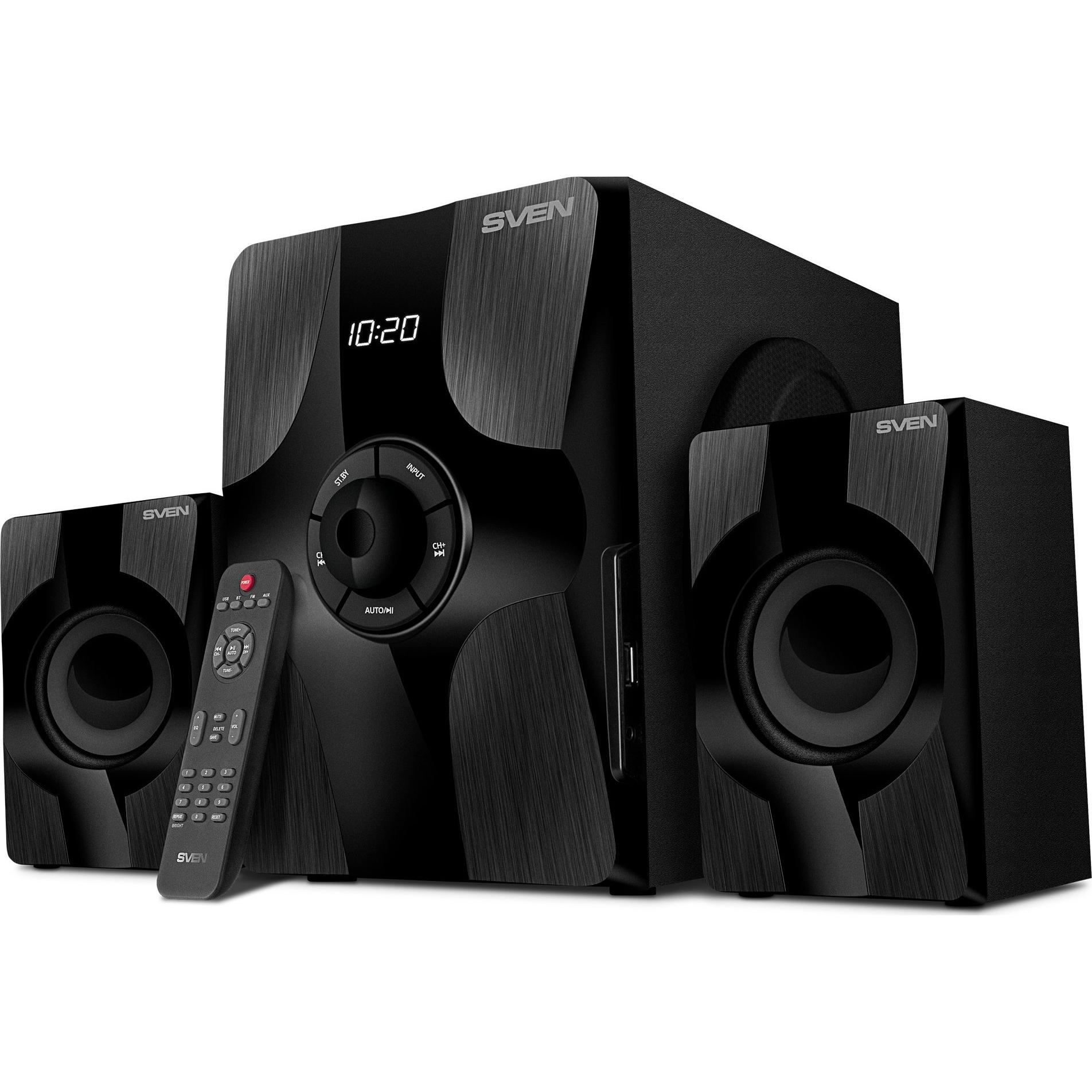 Sven Altoparlanti 2.1 MS-315, nero, Bluetooth, FM, USB, unità RC, potenza in uscita + (RMS) (Corrente elettrica), Altoparlante PC, Nero