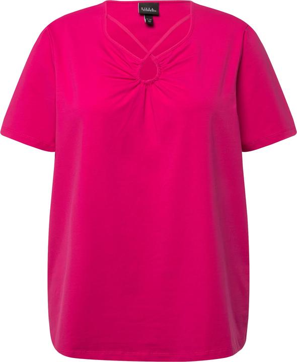 Image du produit Ulla Popken T-shirt à rubans fantaisie, manches courtes et découpe (58)
