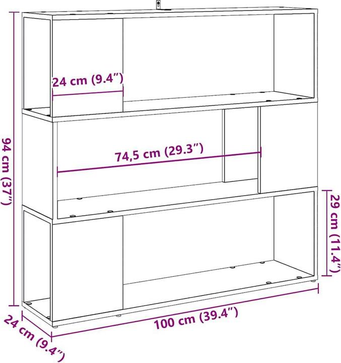 Image du produit vidaXL Bücherregal/Raumteiler Altholz-Optik 100x24x94 cm (100 x 24 x 94 cm)