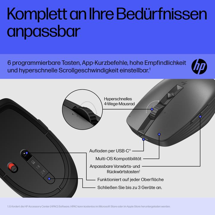 Actual product image HP 715 RECHBL Mult-Dvc Bluetooth Mouse (Cable, Wireless)