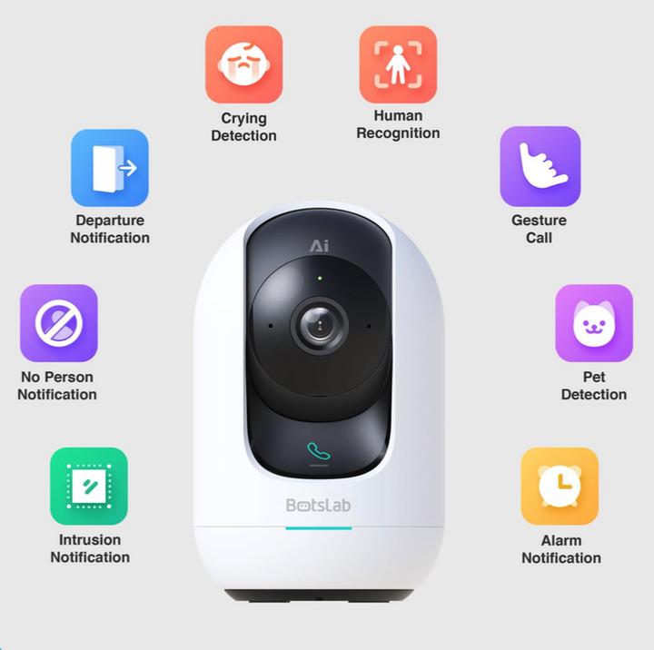 Image du produit Botslab Indoor Camera 2 Pro, 2.4GHz /5GHz Wi-Fi, Multi-scenes AI recognition, One-Touch Calls, 360 (2880 x 1620 Pixels)