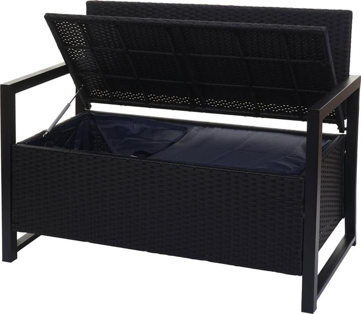 Produktbild Swisshandel24 Poly-Rattan 2er Sitzbank, Gartenbank Truhenbank, Staufach Aufbewahrung Sitzkissen - anthrazit, Kisse