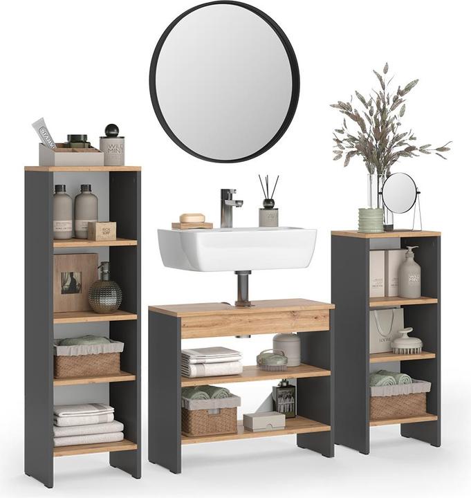 Produktbild Vicco Badmöbel-Set Karli, Anthrazit/Goldkraft Eiche, 3 Teile