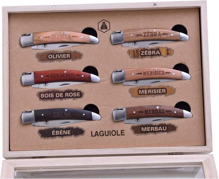 Immagine prodotto Laguiole Set Di 6 Coltelli Pieghevoli Nomi In Legno (19 cm)