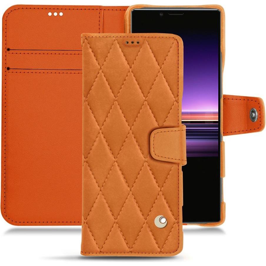 Noreve Lederschutzhülle Wallet (Sony Xperia 1), Smartphone Hülle, Orange