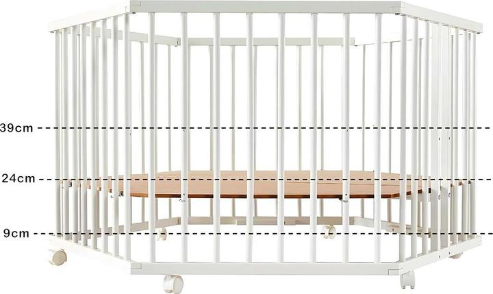 Immagine prodotto Milkii Holz Laufgitter 6-eckig inkl. Stoffeinlage, 3-fach höhenverstellbar (128 cm, 128 cm, Pino)
