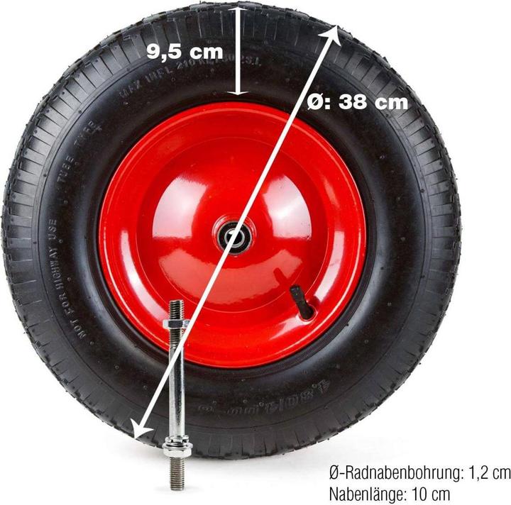 Actual product image Grafner Wheelbarrow wheel 4.80/4.00-8 PU pneumatic tyres Metal rim with axle Wheelbarrow tyre