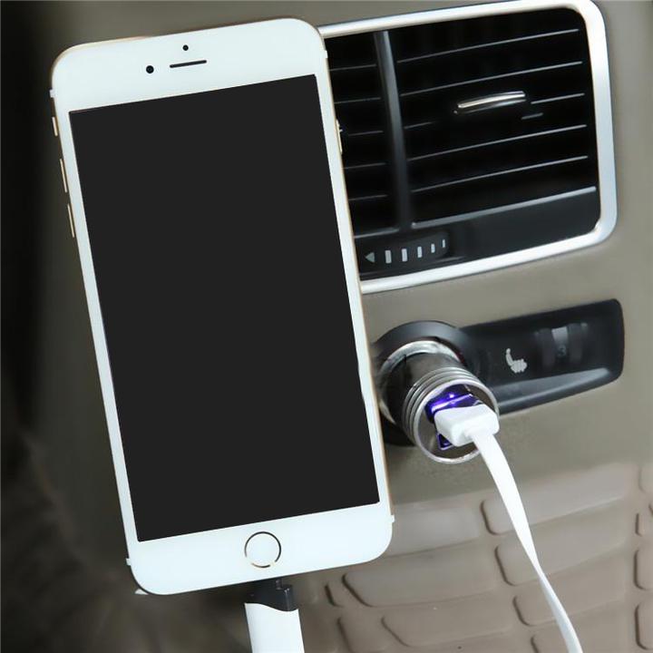 Produktbild PhoneLook Auto Zigarettenanzünder Stecker mit 2-fach USB-A Anschluss inkl. Scheiben einschlage Hammer Silber