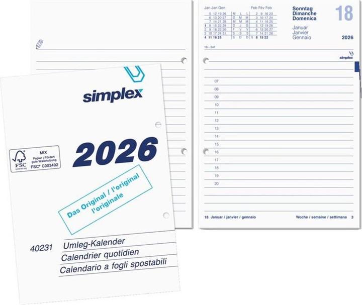 Simplex Umlegeblock gelocht (12 x 17 cm, Deutsch)