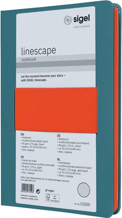 Image du produit Sigel Notizbuch A5 Linescape blau/papaya (A5, A5 : 14,8x21cm, DIN A5, À rayures, Couverture rigide)