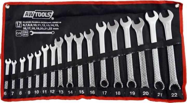 Actual product image Awtools KLUCZE PŁASKO-OCZKOWE KOMPLET 17elem. 6,7,8,9,10,11,12,13,14,15,16,17,18,19,20,21,22 mm (16 mm, 22 mm, 19 mm, 12 mm, 14 mm, 15 mm, 18 mm, 20 mm, 13 mm, 10 mm, 11 mm, 21 mm, 17 mm)