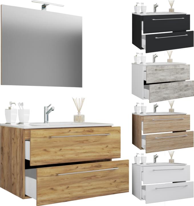 Actual product image VCM 3-piece wash place washbasin Badinos 2 drawers mirror