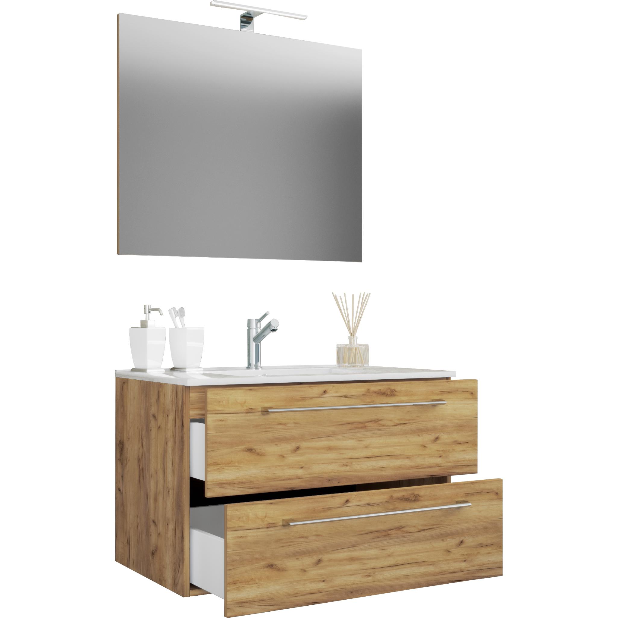 Thumbnail - VCM, Badmöbelset, 3-tlg. Waschplatz Waschtisch Badinos 2 Schubladen Spiegel