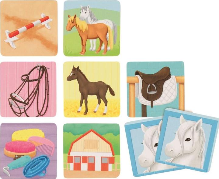 Produktbild Goki Memospiel Reiterhof 16 Spielsteine (Französisch, Italienisch, Englisch, Deutsch)