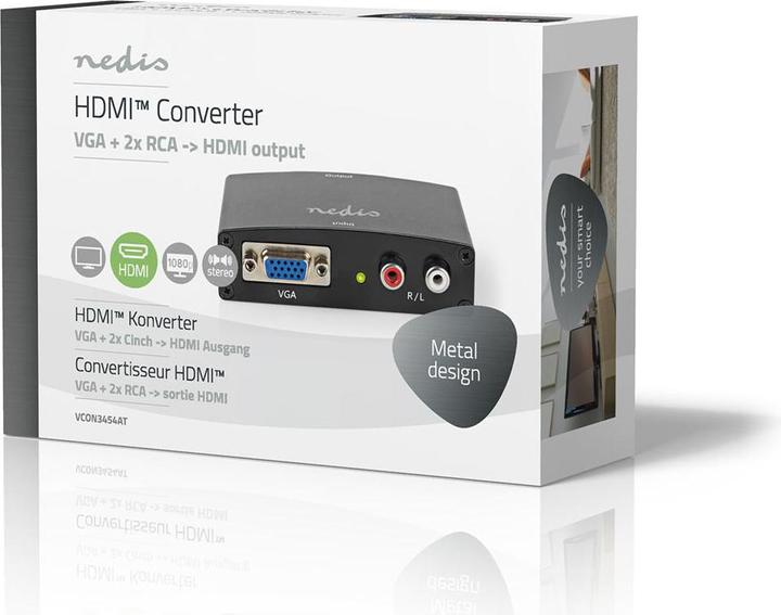 Image du produit Nedis HDMI T Converter VGA Female / 2X RCA femelle Sortie HDMIT 1 voie 1080p 1.65 Gbps Aluminium An