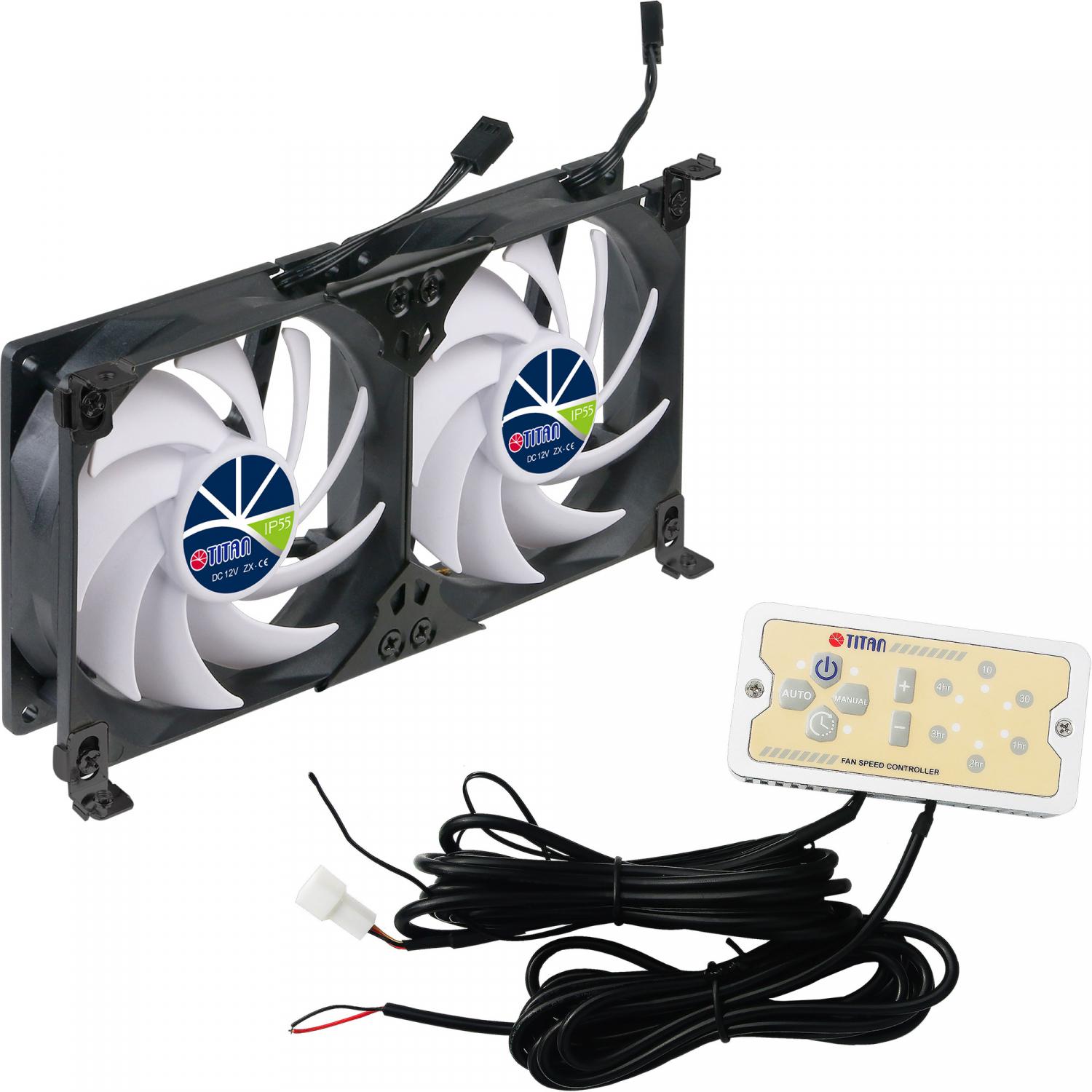 Titan TTC-SC22(C)/V2+ doppio ventilatore da frigorifero 140x25mm IP55 per veicoli da campeggio, con, Ventilatore