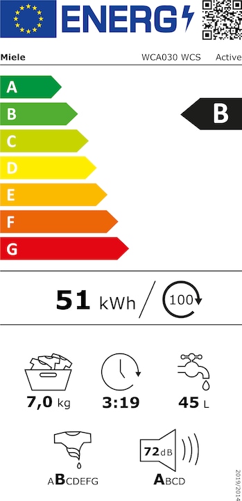 Etichetta energetica Miele WCA030WCS (7 kg, A destra)