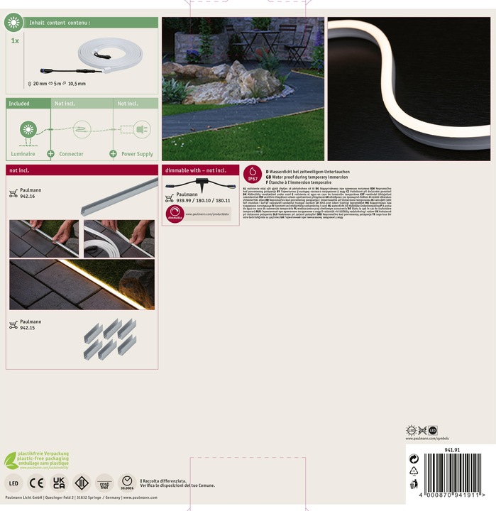 Image du produit Paulmann Bande LED Plug & Shine (Blanc chaud, 500 cm, Extérieur)