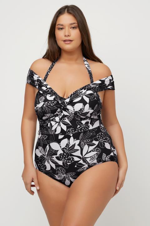 Produktbild Ulla Popken Badeanzug, Blüten, Softcups, Cut-Out, recycelt (46)
