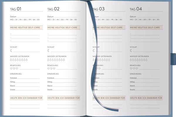 Actual product image Self-care Tagebuch Aqua (A5, Plain, Hardcover)