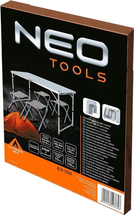 Produktbild Neo Ein Set aus Campingtisch und 4 Stühlen, zusammengefaltet in einem Koffer