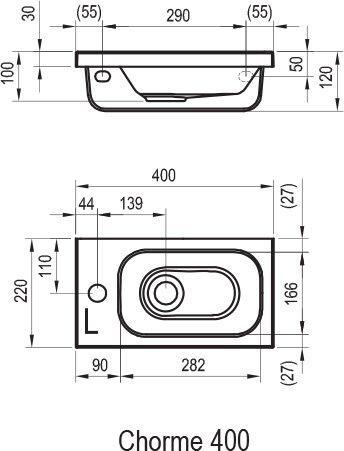 Actual product image Ravak Rain washbasin Chrome, 40 cm R without overflow (400 mm)
