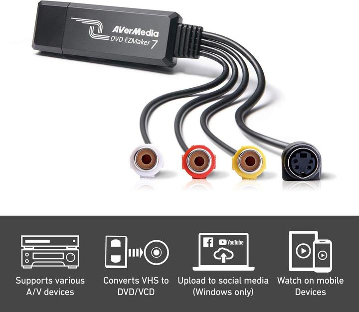Produktbild AVerMedia DVD EZMaker 7 (USB 2.0, analoges Fernsehsignal, DVB-T, DVB-T2, DVB-S2, DVB-C, DVB-S)