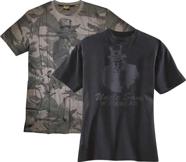 Uncle Sam T-Shirt mit Rundhals und Frontdruck, Farbe anthrazit/schwarz, Gr.3XL