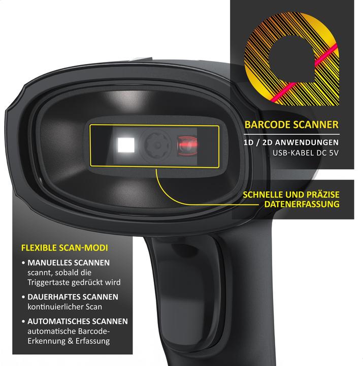 Produktbild Aplic Barcodescanner kabelgebunden USB, manuell/auto, Standhalterung Handscanner, hochauflösend, Plug&Play (2D-Barcodes)