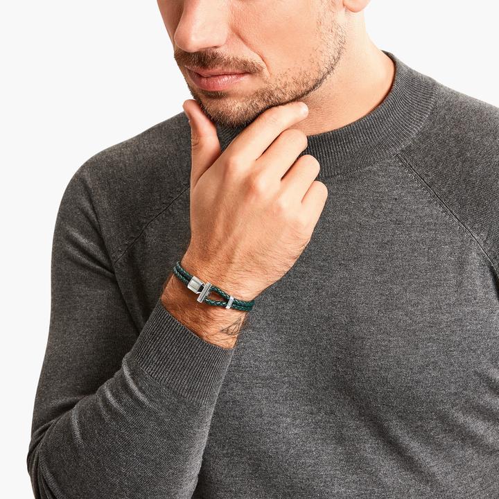 Immagine prodotto Thomas Sabo Bracciale in pelle doppio in argento verde (17 cm, Cuoio, Argento 925, Annerito)