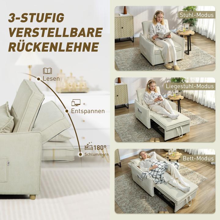 Immagine prodotto Homcom Schlafsessel Polyester, Eukalyptusholz Cremeweiss