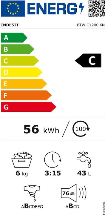 Label énergétique Indesit BTW C1200 6N (6 kg)