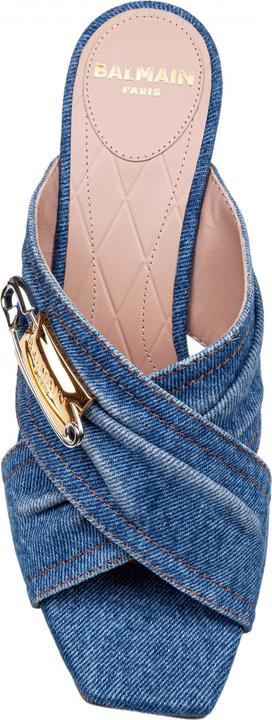 Actual product image Balmain safety mule in denim fabric with applied pin (38)