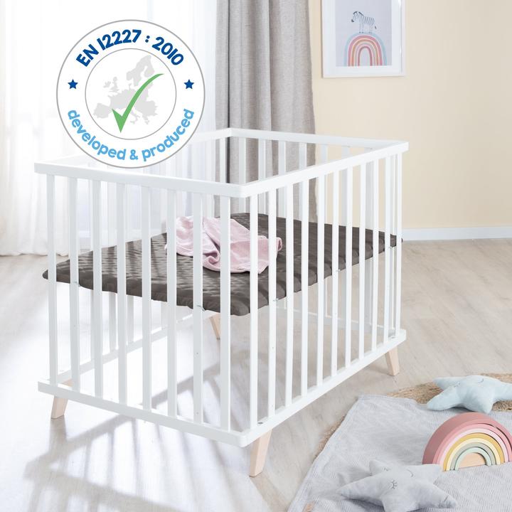 Produktbild Roba Laufgitter 75x100 cm mit Holzfüssen Graphite gesteppt (73 cm, 98.50 cm, MDF, Buche)