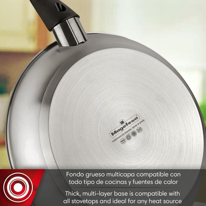 Actual product image Magefesa Pfanne Silberfarben Edelstahl Ø 24 cm Ø 20 cm Ø 28 cm 3 Stücke (3 Stück) (Frying pan, Stainless steel)
