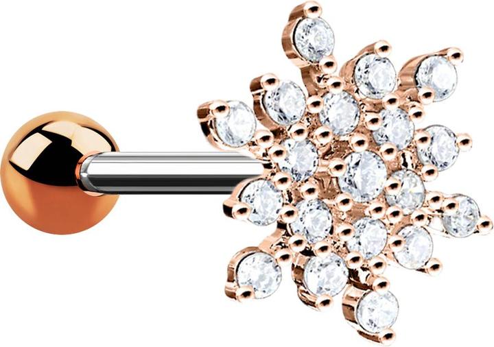 Produktbild Star Piercing Micro Barbell rosegold Schneeflocke mit Kristallen (Messing, Chirurgenstahl 316L)