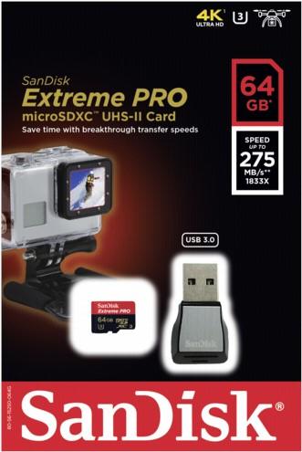 Produktbild Sandisk Extreme Pro microSD mit USB 3.0 Reader (64 GB, microSDXC, U3, UHS-II)