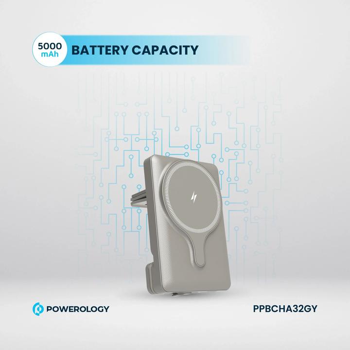 Produktbild Powerology Car Mount 5000mAh Power Bank With Magnetic Wireless Charger (5000 mAh, 15 W, 18.50 Wh)