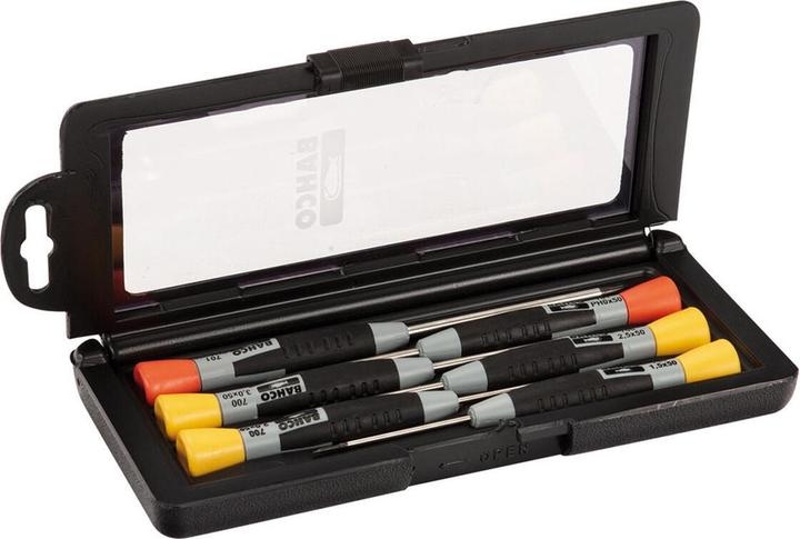 Produktbild Bahco Schraubendreher-Satz mit Präzisionsgriff für Schlitz- und Phillips-Schrauben, 1,5-3 mm und PH0-PH1 (Schlitzschrauben)