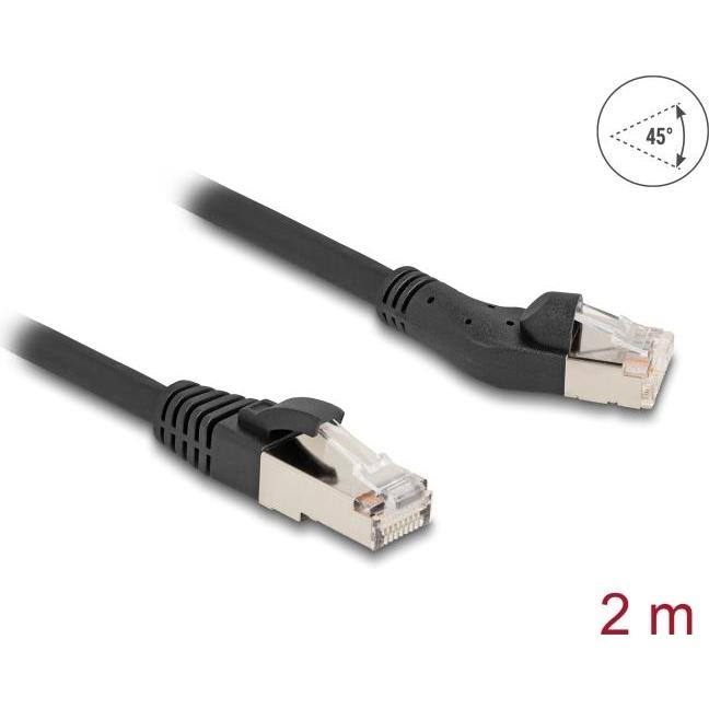 Delock RJ45 Netzwerkkabel Cat.8.1 S/FTP Stecker 45ï¿½ nach links gewinkelt zu Stecker gerade bis 40 (S/FTP, CAT8.1, 2 m)...