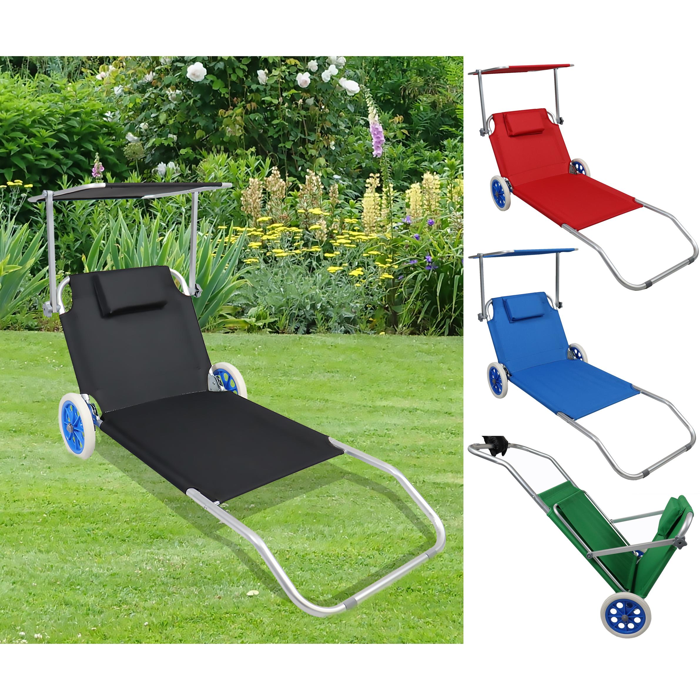 Thumbnail - VCM, Liegestuhl, Sonnenliege mit Rollen und Sonnendach (165 cm)