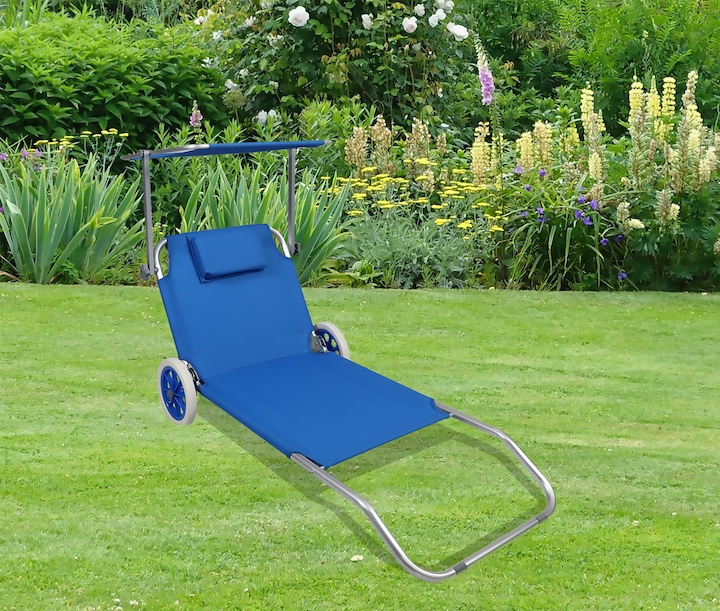 Productafbeelding VCM Ligstoel met wieltjes en zonnekap (165 cm)