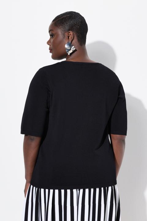 Produktbild Ulla Popken Pullover, elastischer Saum, V-Ausschnitt, Halbarm (58)
